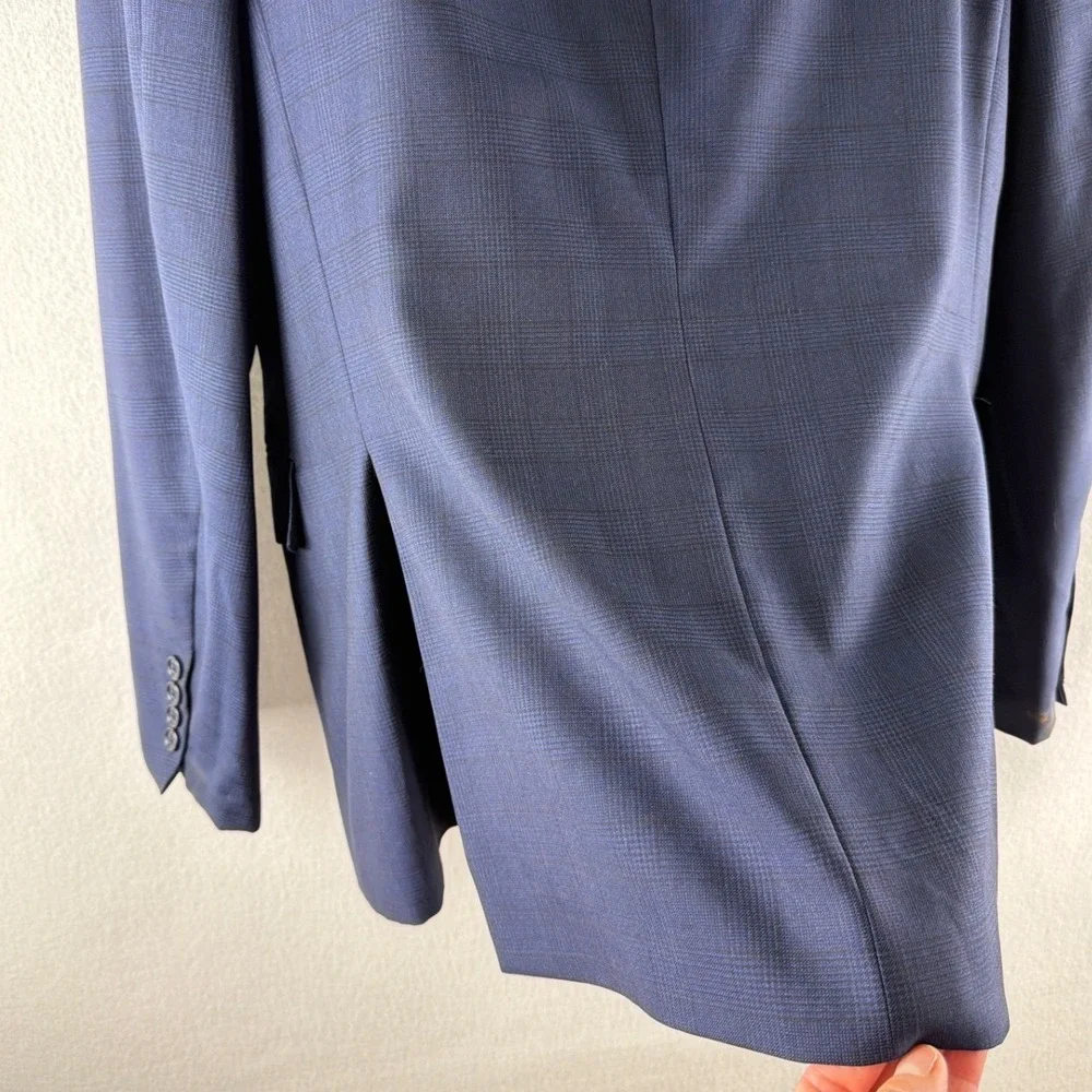 Ralph Lauren‎ Purple Label Mens 44R Blue Glen Plaid Wool Blazer Sport Coat Italy
